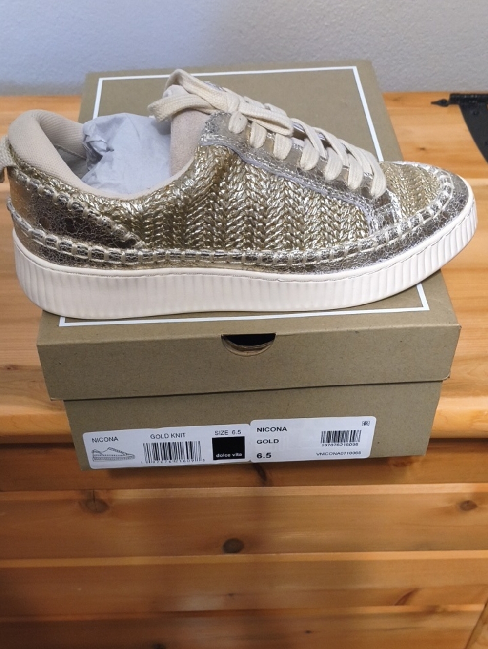 Dolce Vita Nicona Metallic Gold Knit Platform Sneaker